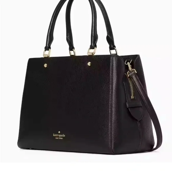 ♠️ Kate Spade Leila Medium Triple Compartment Satchel Black Pebbled Leather Bag - Picture 4 of 12
